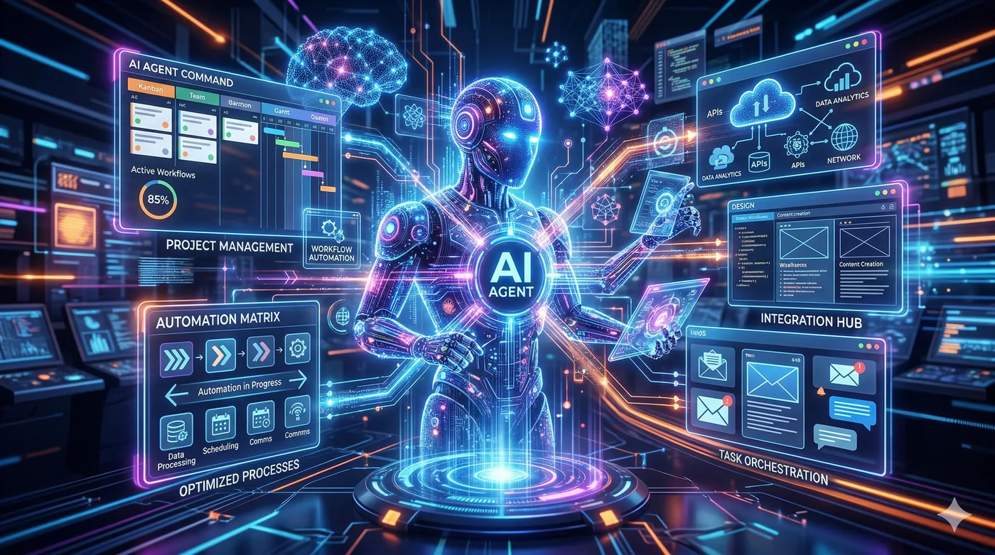 Visual representation of an AI agent connecting a model, tools, and workflow
