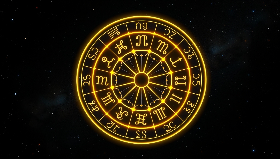 Zodiac wheel and starry sky