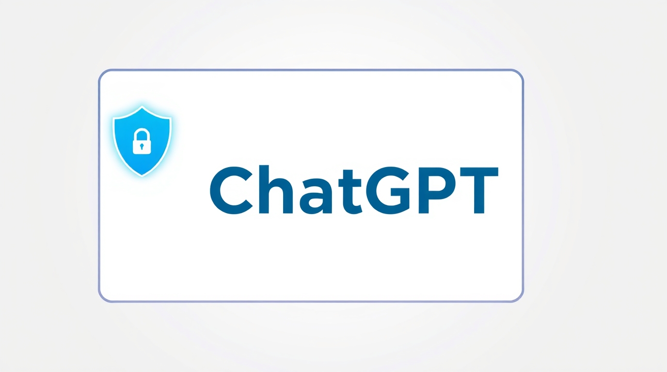 Illustration of a ChatGPT screen with a security shield and an age-check symbol